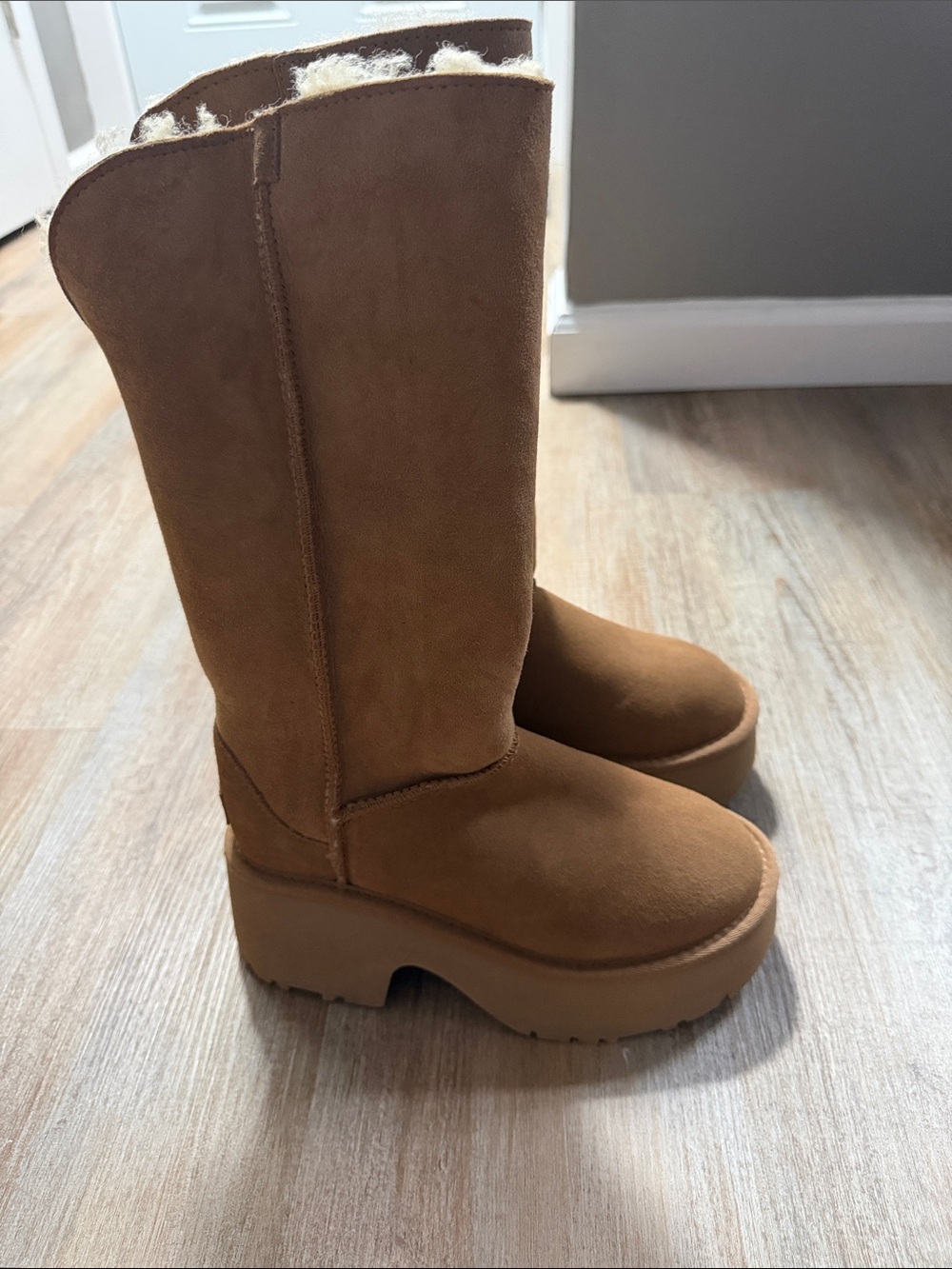 UGG Chestnut Platform Shearling-Lined Mid-Calf Boots